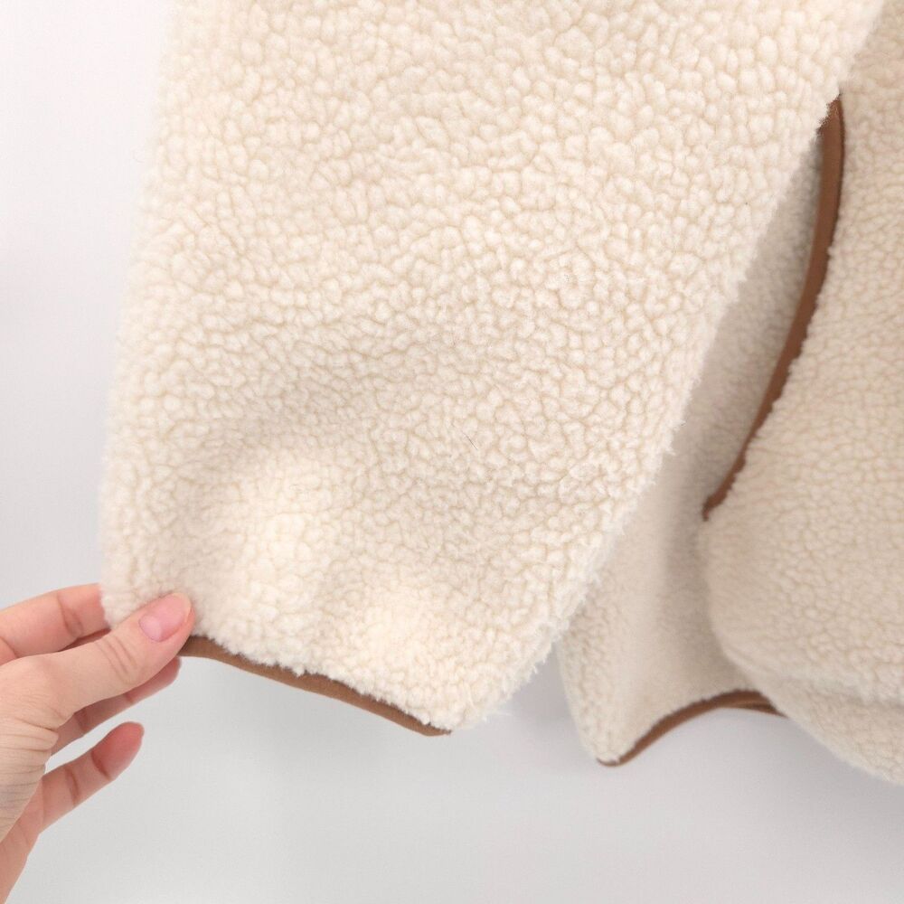 Lands' End cream sherpa fleece jacket Size 3X brown trim long sleeve pockets - Picture 3 of 13